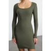 Fashion Style Slim Pool Neck Mini Length Body-Fitting Slit Crew Neck Ribbed Flexible Knit Dress