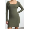 Fashion Style Slim Pool Neck Mini Length Body-Fitting Slit Crew Neck Ribbed Flexible Knit Dress