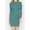 Moda Stil Slim Dik Yaka Mini Boy Vücuda Oturan Fitilli Esnek Örme Kalem Elbise