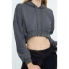 Tarz Regular Kapüşonlu Düşük Kol Crop Pamuklu Crop İçi Polarlı Örme Spor Sweatshirt