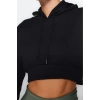 Tarz Regular Kapüşonlu Düşük Kol Crop Pamuklu Crop İçi Polarlı Örme Spor Sweatshirt