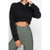 Tarz Regular Kapüşonlu Düşük Kol Crop Pamuklu Crop İçi Polarlı Örme Spor Sweatshirt