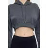 Tarz Regular Kapüşonlu Düşük Kol Crop Pamuklu Crop İçi Polarlı Örme Spor Sweatshirt