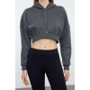 Tarz Regular Kapüşonlu Düşük Kol Crop Pamuklu Crop İçi Polarlı Örme Spor Sweatshirt