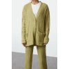 Style Women Modern Fashion Normal Waist Wide Leg V Neck Wide Cut Soft Texture Knitwear Bottom-Top Set