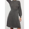 Fashion Style Regular Stand Collar Mini Length Knitted Lace Dress