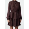 Fashion Style Regular Crew Neck Mini Length Polka Dot Waist Open Flounce Woven Dress