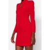 Fashion Style Regular Stand Collar Mini Length Woven Collar Detailed Woven Dress