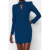 Fashion Style Regular Stand Collar Mini Length Woven Collar Detailed Woven Dress