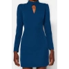 Fashion Style Regular Stand Collar Mini Length Woven Collar Detailed Woven Dress