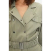 Moda Stil Regular Ceket Yaka Mini Boy Kemerli Dokuma Elbise