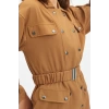 Moda Stil Regular Ceket Yaka Mini Boy Kemerli Dokuma Elbise