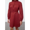 Moda Stil Regular Dik Yaka Mini Boy Dokuma Elbise
