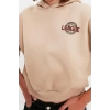 Tarz Relaxed Kapüşonlu Düşük Kol Crop Sırt Baskı Detaylı Kalın İçi Polarlı Örme Sweatshirt