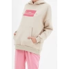 Style Loose Hooded Low Sleeve Long Thick Fleece Inside Embroidered Wide Pattern Pocket Knitted Sweatshirt