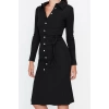 Moda Stil Slim Gömlek Yaka Midi Boy Vücuda Oturan Polo Yaka Fitilli Düğmeli Esnek Örme Elbise
