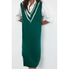 Fashion Style Regular V Neck Midi Length Knitwear Color Block Dress