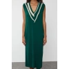 Fashion Style Regular V Neck Midi Length Knitwear Color Block Dress