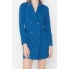 Fashion Style Regular Jacket Collar Mini Length Button Detailed Woven Jacket Dress