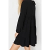 Fashion Style Relaxed Crew Neck Mini Length Flounce Skater Waist Open Crepe Textured Knit Dress