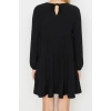 Fashion Style Relaxed Crew Neck Mini Length Flounce Skater Waist Open Crepe Textured Knit Dress