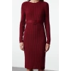 Fashion Style Regular Boat Neck Midi Length Knitted Belted Dress