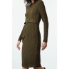 Fashion Style Regular Boat Neck Midi Length Knitted Belted Dress