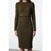 Fashion Style Regular Boat Neck Midi Length Knitted Belted Dress
