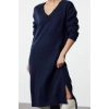 Fashion Style Oversize V Neck Maxi Length Knitwear Wide Pattern Dress