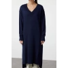 Fashion Style Oversize V Neck Maxi Length Knitwear Wide Pattern Dress
