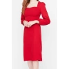 Fashion Style Regular Sweetheart Neck Midi Length Tie Detailed Woven Dress