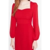 Fashion Style Regular Sweetheart Neck Midi Length Tie Detailed Woven Dress