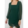 Fashion Style Regular Square Neck Mini Length A Cut Lined Woven Dress