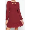 Fashion Style Regular Crew Neck Mini Length Collar Detailed Lined Chiffon Woven Winter Dress