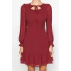Fashion Style Regular Crew Neck Mini Length Collar Detailed Lined Chiffon Woven Winter Dress