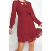 Fashion Style Regular Crew Neck Mini Length Collar Detailed Lined Chiffon Woven Winter Dress
