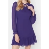 Fashion Style Regular Crew Neck Mini Length Collar Detailed Lined Chiffon Woven Winter Dress