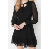 Fashion Style Regular Crew Neck Mini Length Collar Detailed Lined Chiffon Woven Winter Dress