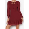 Fashion Style Regular Crew Neck Mini Length Collar Detailed Lined Chiffon Woven Winter Dress