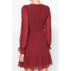 Fashion Style Regular Crew Neck Mini Length Collar Detailed Lined Chiffon Woven Winter Dress