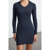 Moda Stil Slim Polo Yaka Mini Boy Vücuda Oturan Fitilli Esnek Örme Elbise