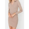 Moda Stil Slim Polo Yaka Mini Boy Vücuda Oturan Fitilli Esnek Örme Elbise