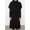 Moda Stil Oversize Dik Yaka Midi Boy Triko Süper Geniş Kalıp Süveterli Elbise