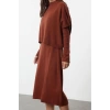 Moda Stil Oversize Dik Yaka Midi Boy Triko Süper Geniş Kalıp Süveterli Elbise