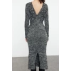 Moda Stil Slim V Yaka Midi Boy Triko Degrade Elbise
