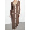 Moda Stil Regular V Yaka Maxi Boy Triko Renk Bloklu Elbise