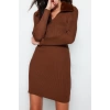 Fashion Style Slim Polo Collar Mini Length Knitted Faux Fur Detail Dress