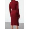 Moda Stil Slim Polo Yaka Midi Boy Triko Elbise