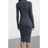 Fashion Style Slim Polo Collar Midi Length Knit Dress