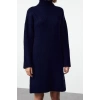 Moda Stil Regular Dik Yaka Mini Boy Triko Yumuşak Dokulu Kazak Elbise